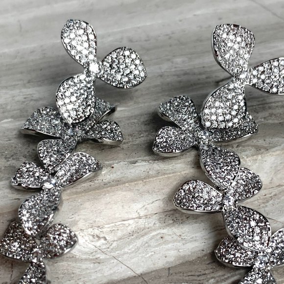 NEW ~ Anthropologie Shashi Cascading Pave Crystal Flower "Liz" Drop Earrings - Picture 8 of 12